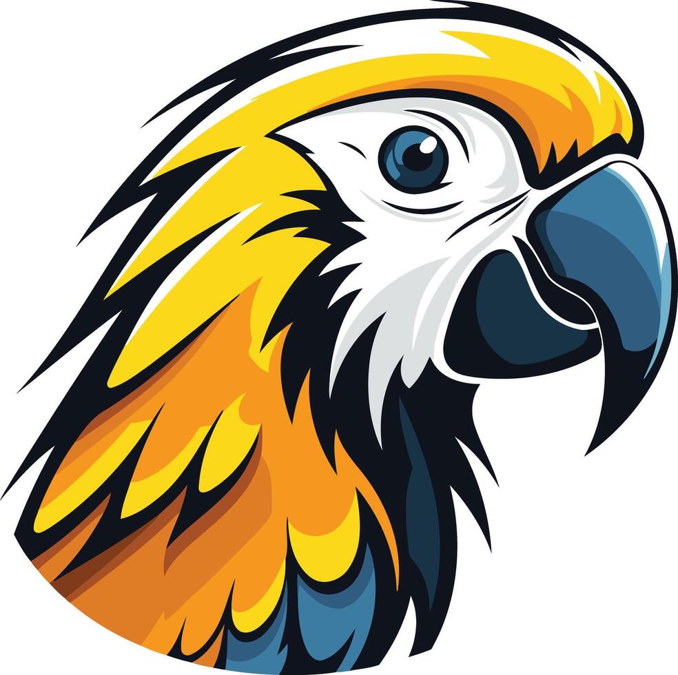 A vibrant and detailed illustration of a parrot's head, perfect for branding, logos, or any project needing a tropical flair vector