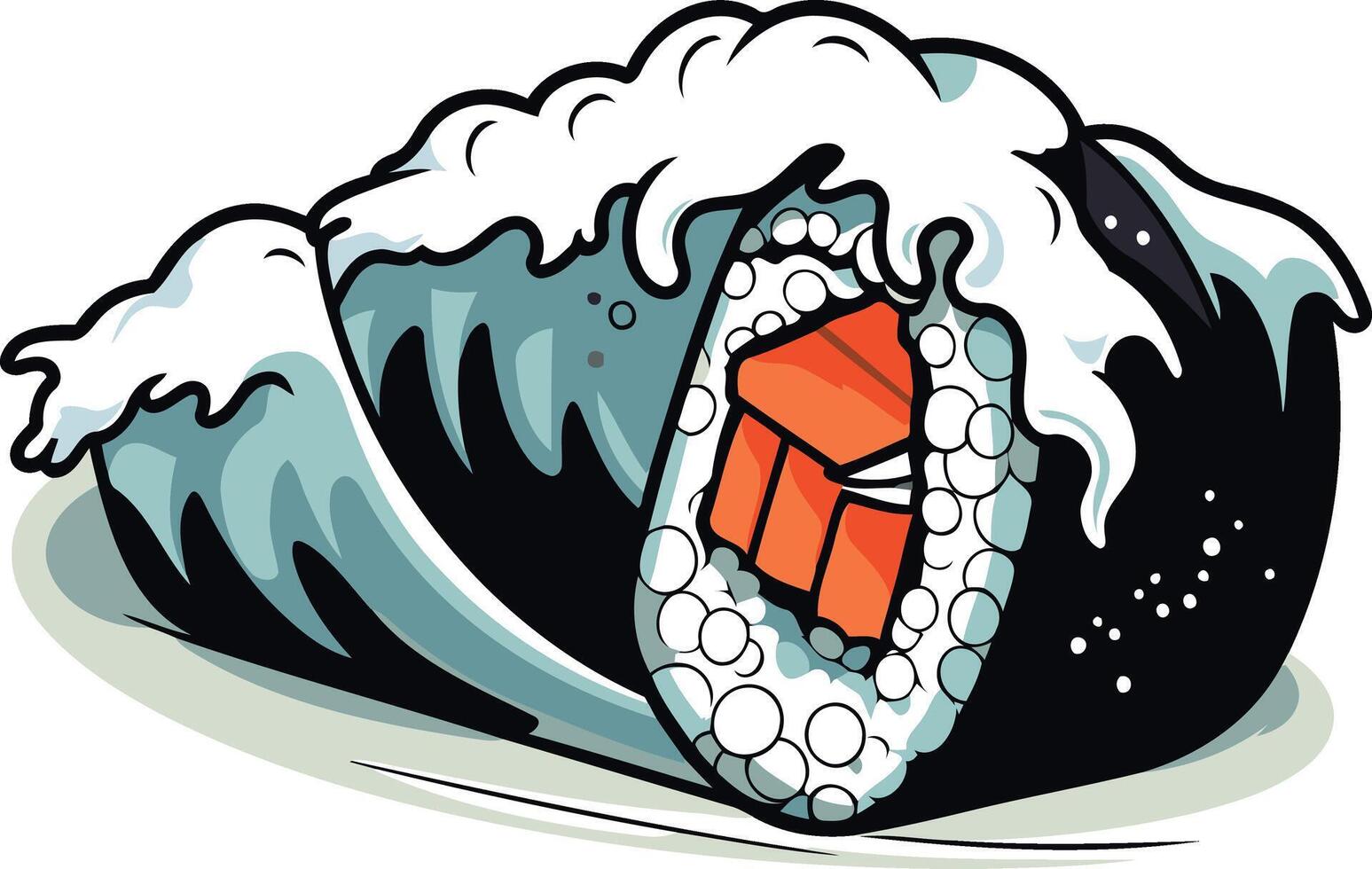 Sushi Roll Under a Big Wave vector