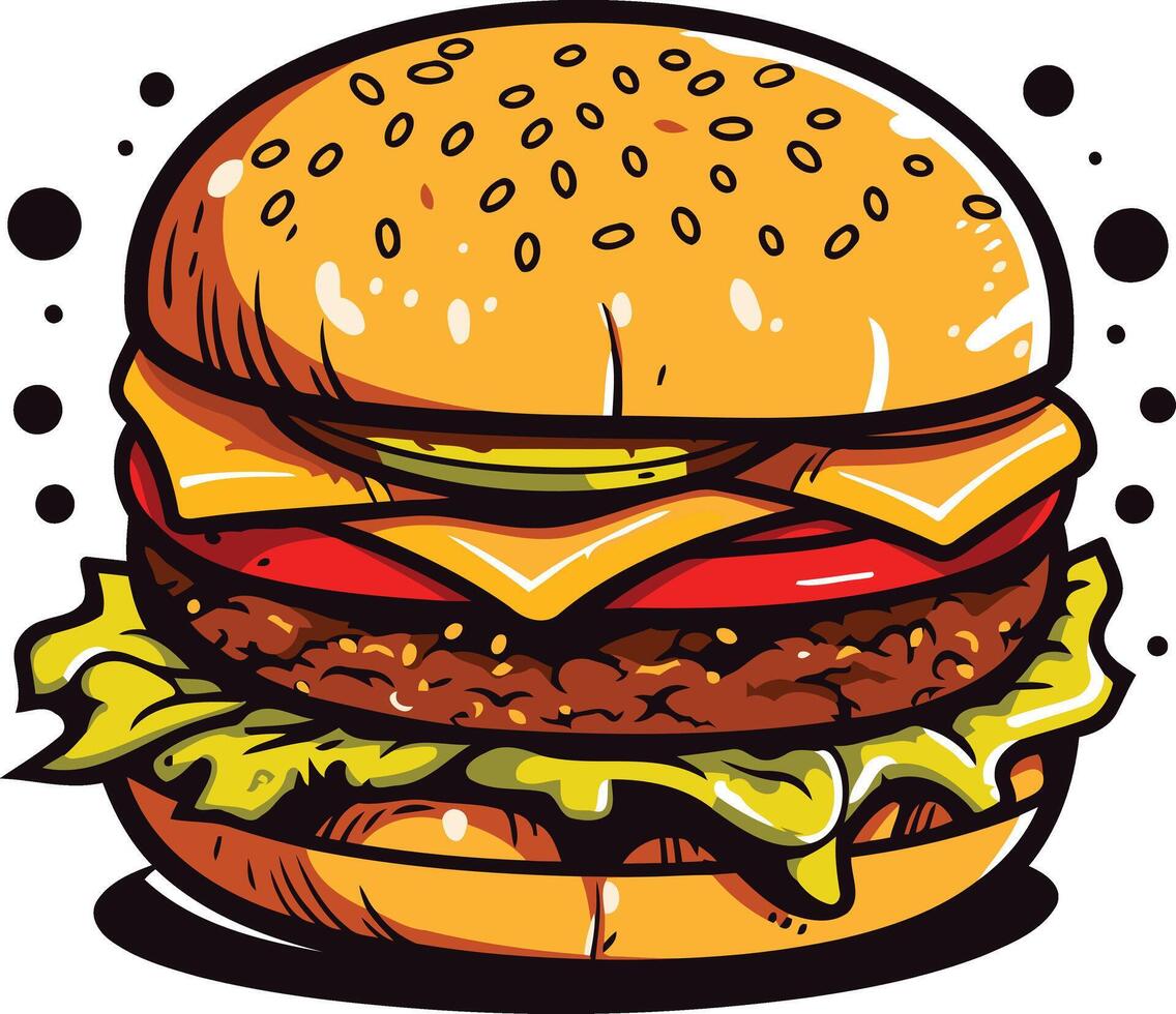 Juicy Burger with Sesame Seed Bun vector