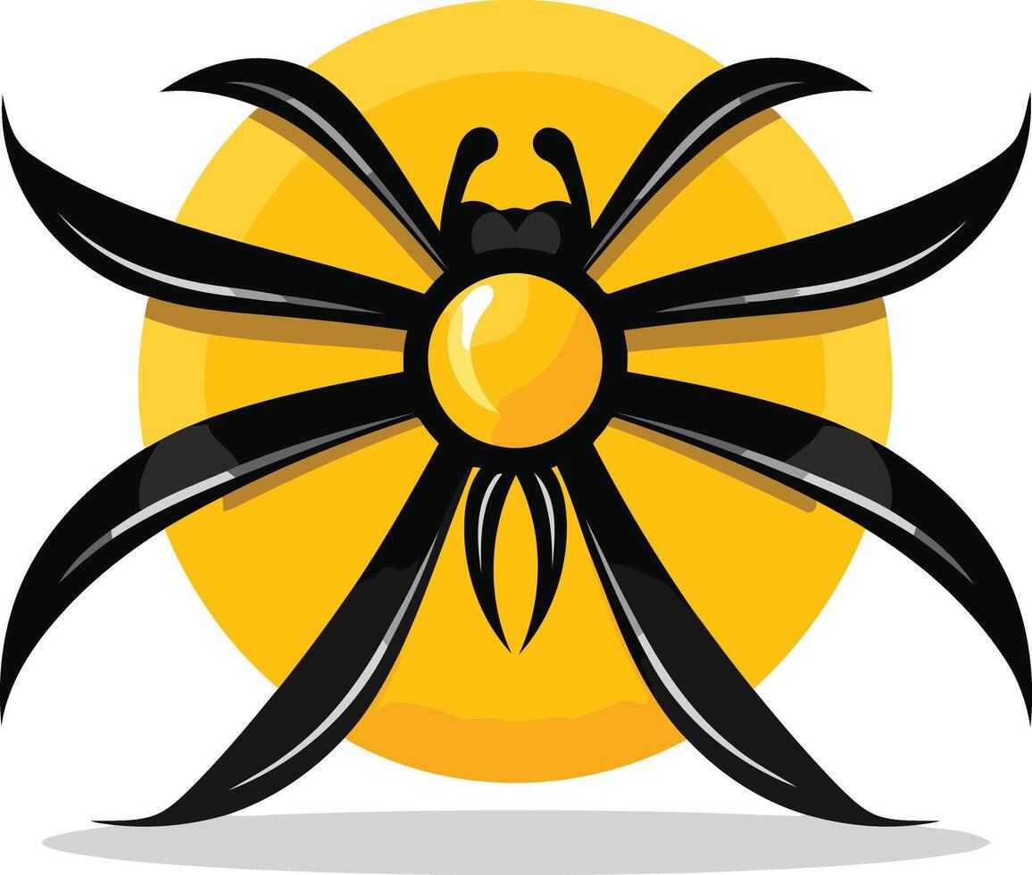 A stylized black spider silhouette against a bright yellow circle vector