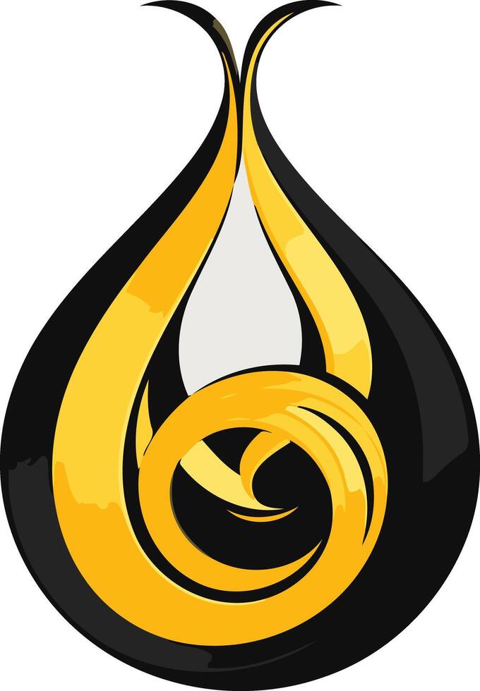 Abstract logo design with a modern and minimalist aesthetic, featuring a black and gold teardrop shape with a stylized inner swirl vector