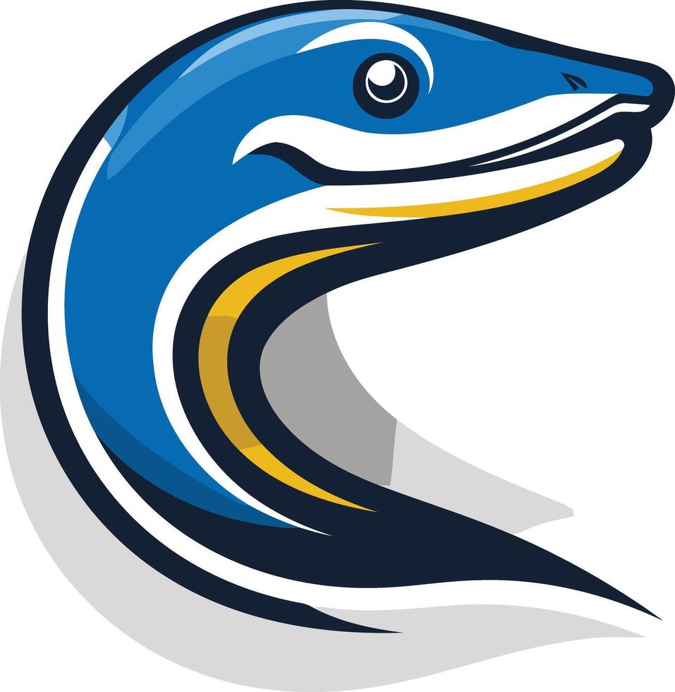 A stylized blue snake head logo with a yellow stripe vector