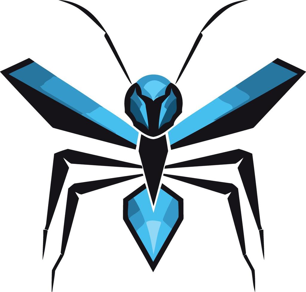 A stylized, abstract logo featuring a geometric blue and black ant vector