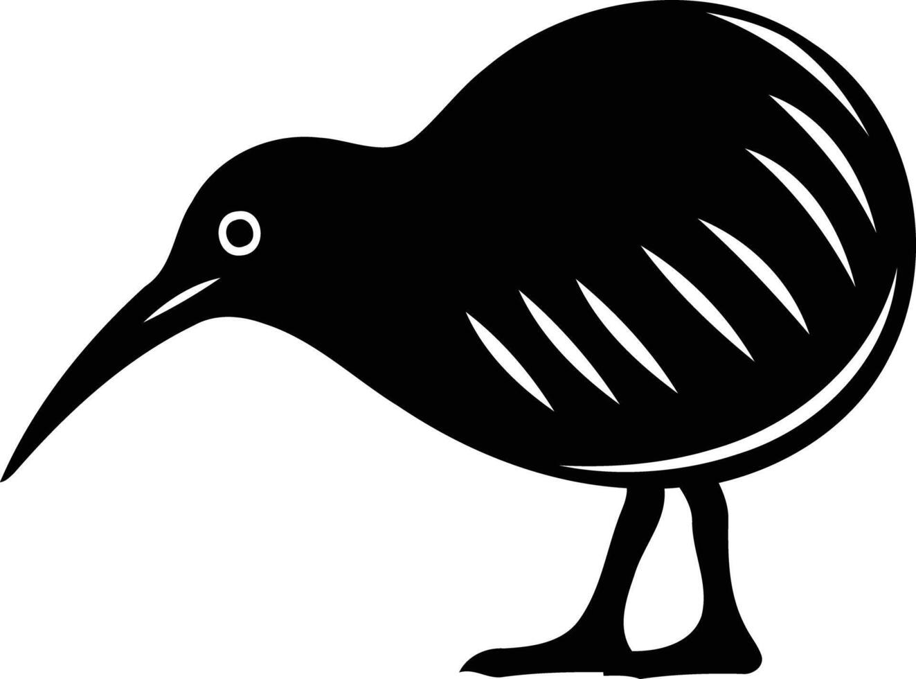 A simple, bold black and white silhouette of a kiwi bird vector