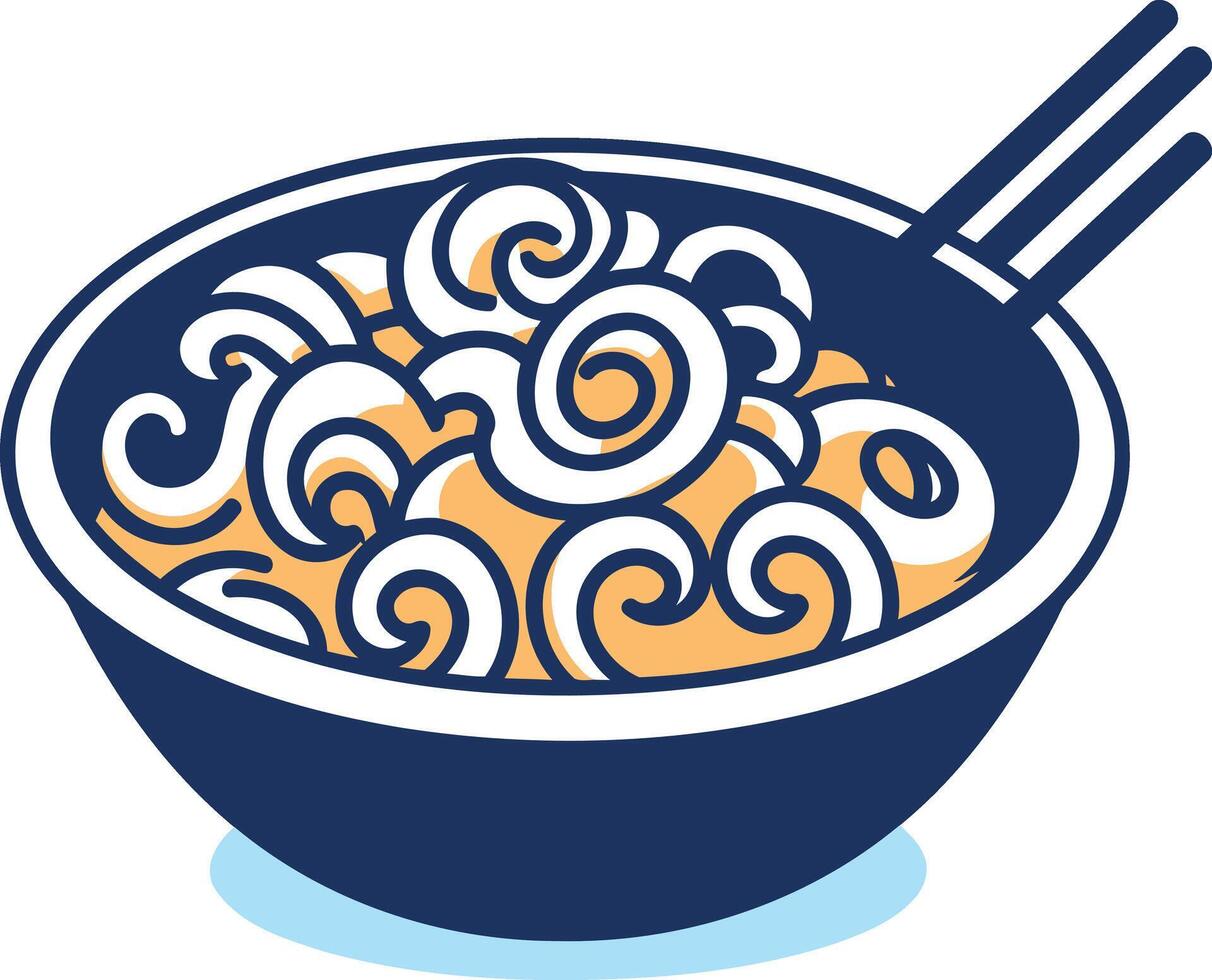 A simple and stylish illustration of a bowl of ramen noodles with chopsticks vector