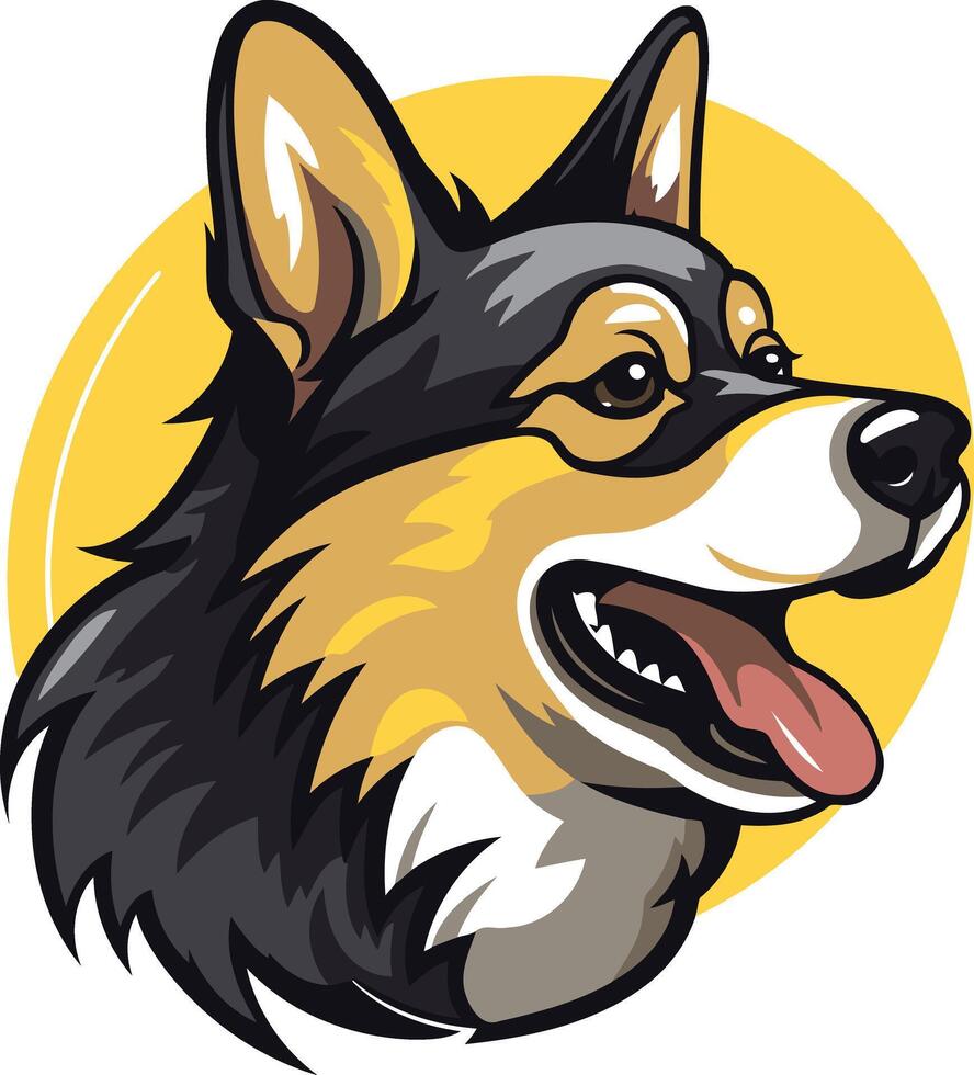 A friendly cartoon illustration of a black and tan corgi vector