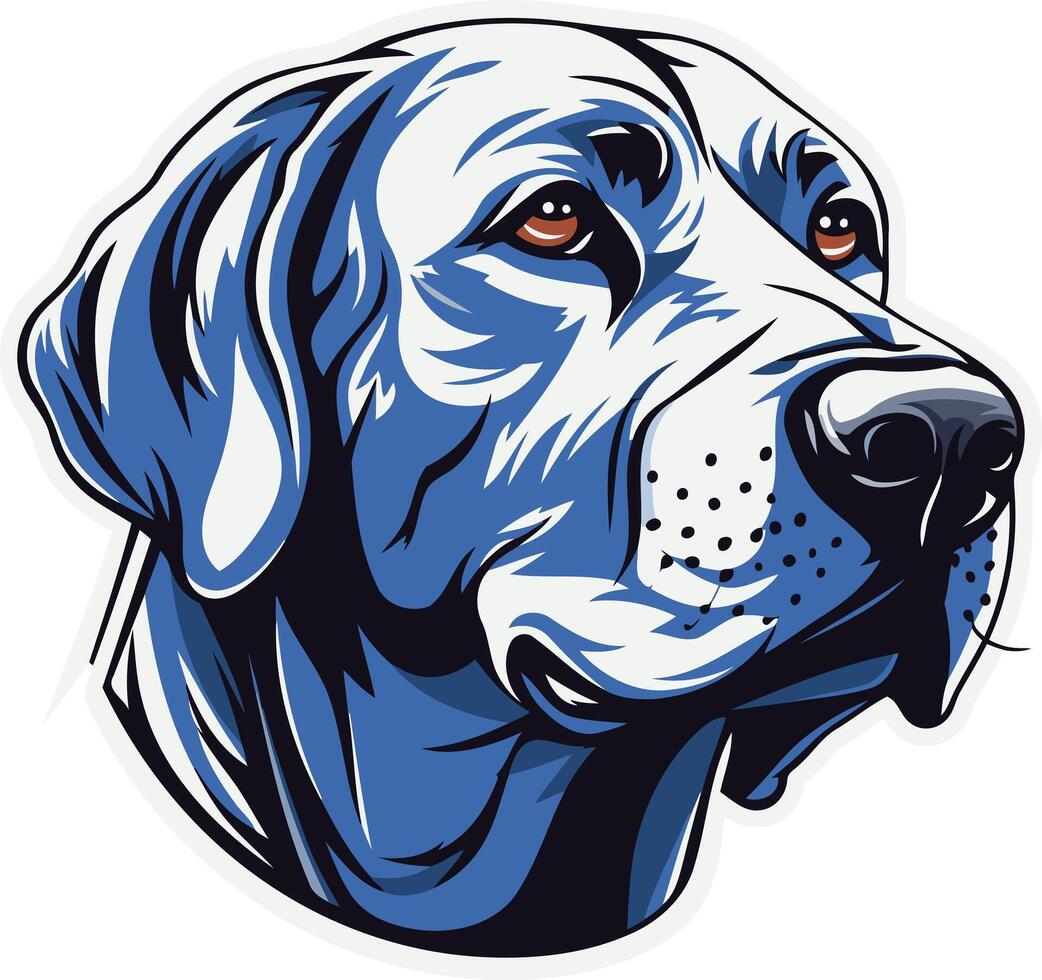 A striking illustration of a labrador retriever's head, rendered in a bold blue and white palette vector