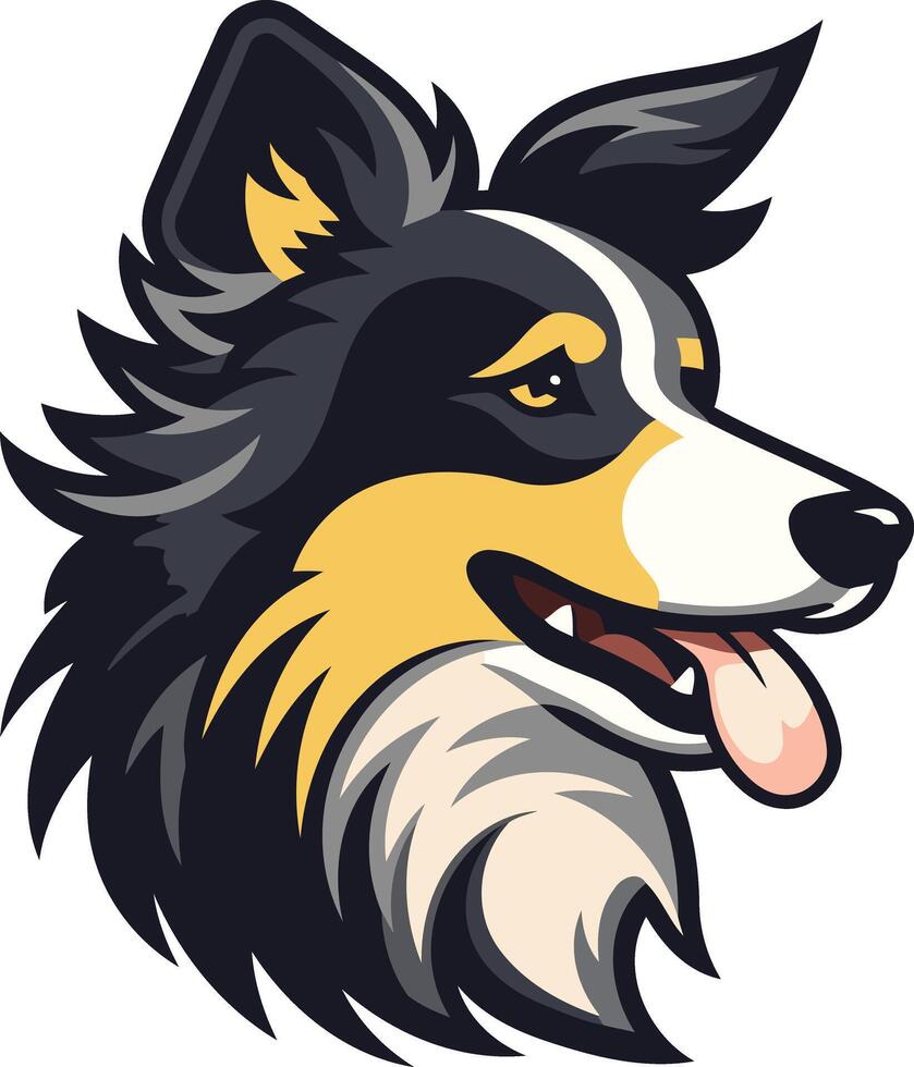 A friendly and energetic border collie head illustration, perfect for branding, pet businesses, or dog-related designs vector