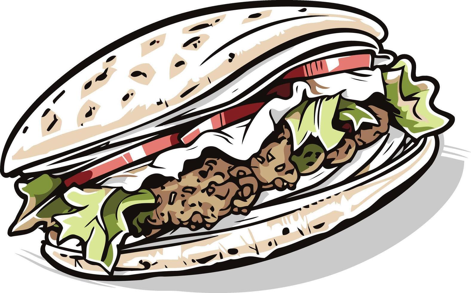 A delicious-looking cartoon falafel sandwich, perfect for menus, restaurant branding, and food-related illustrations vector