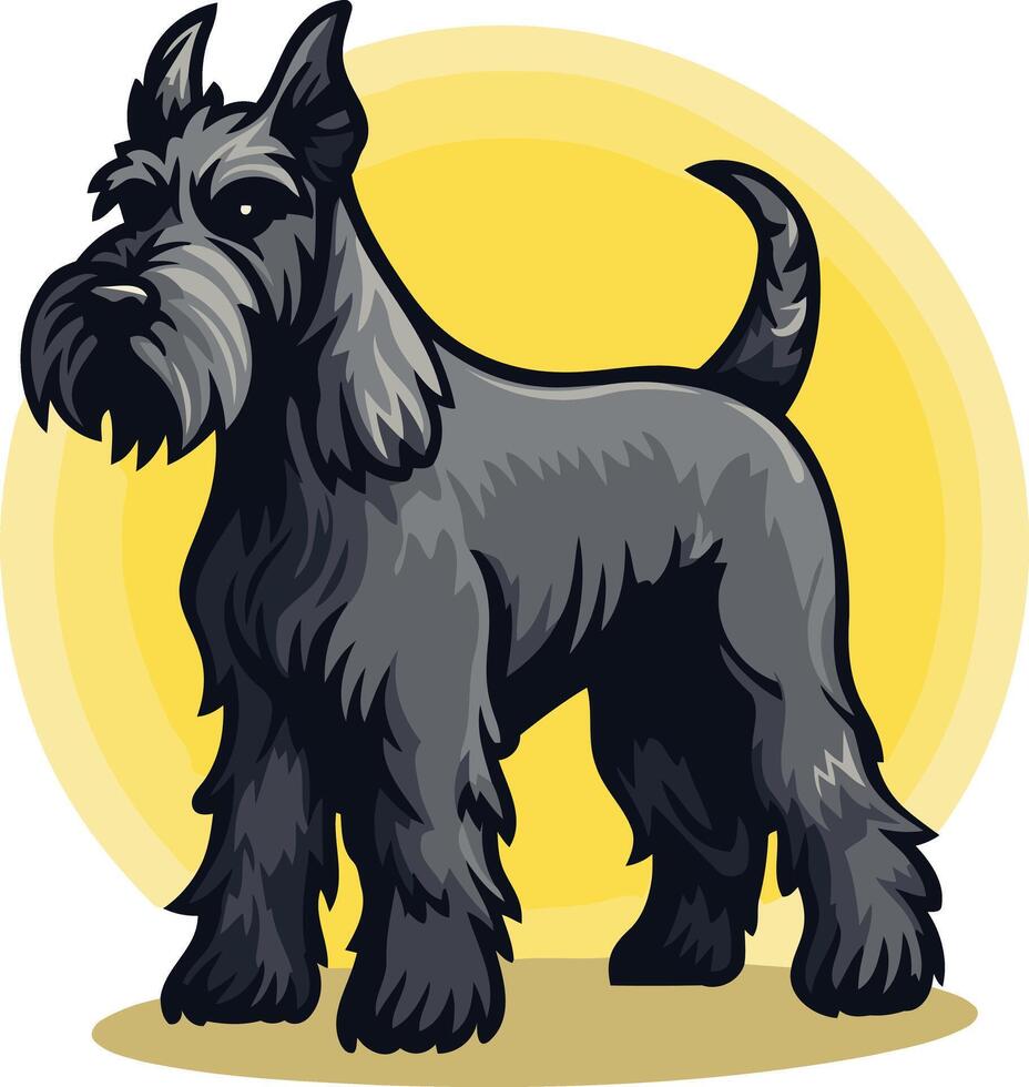 A cute and cartoonish illustration of a black standard schnauzer dog vector