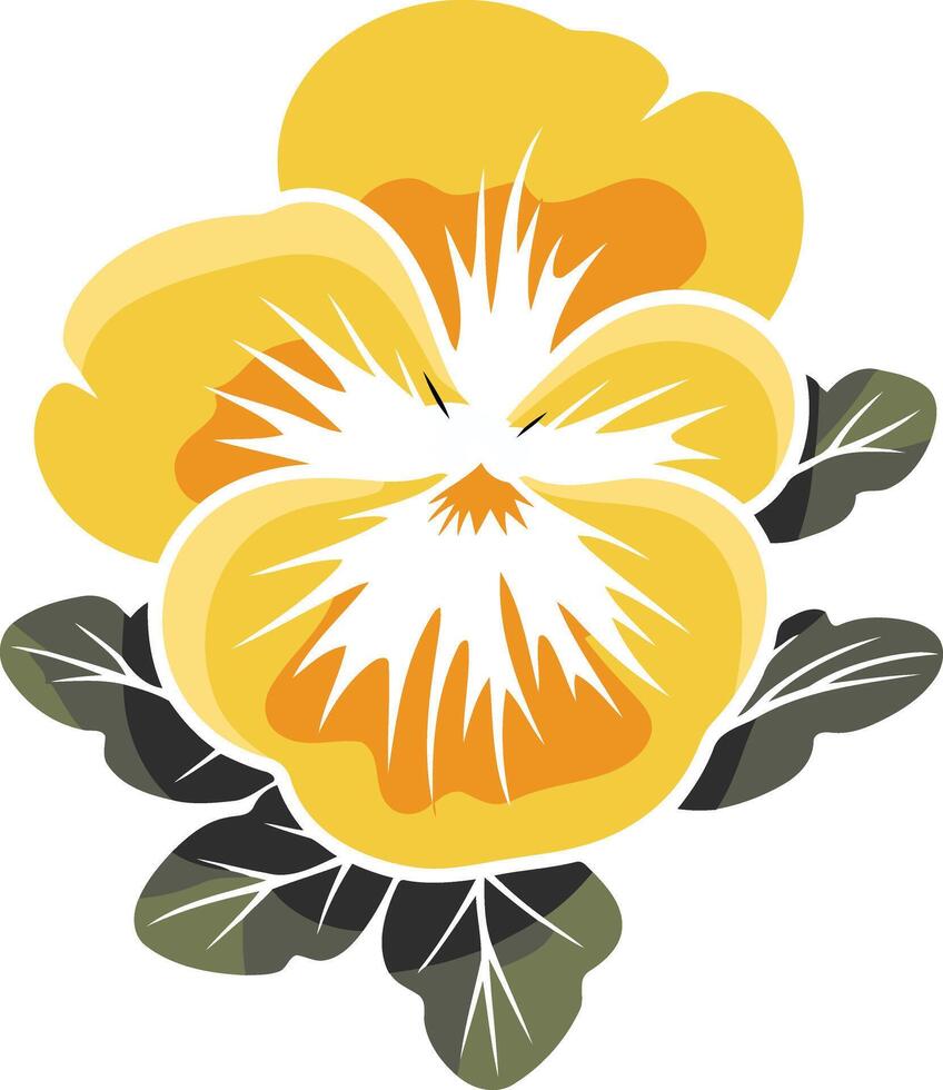 A cheerful yellow pansy flower with two blooms and leaves, isolated on a white background vector