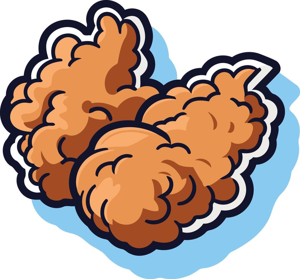 Cartoon illustration of two crispy fried chicken pieces with a blue background vector