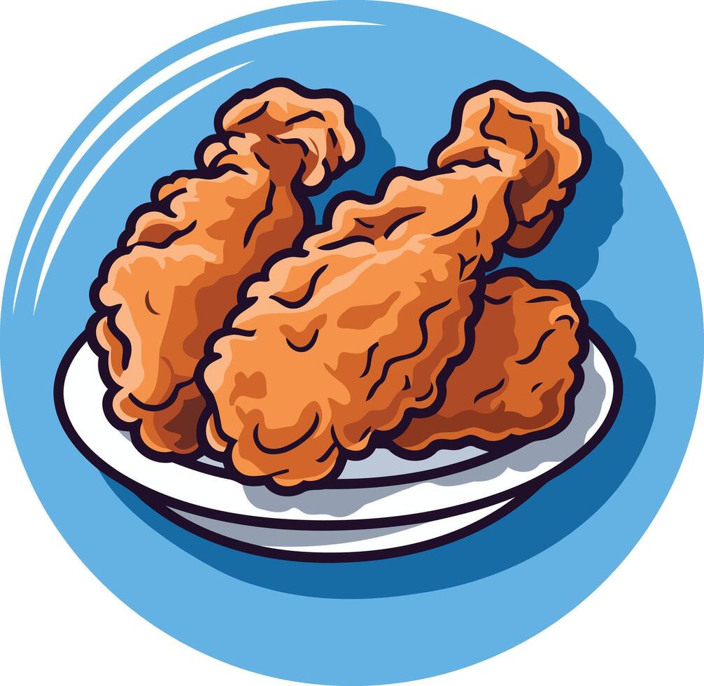 A fun, cartoon-style illustration of two fried chicken drumsticks on a plate vector