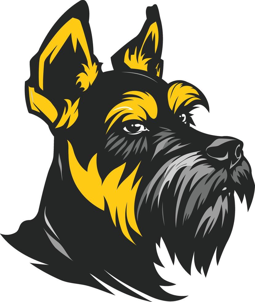A bold, graphic illustration of a miniature schnauzer head, perfect for logos, branding, and pet-related designs vector