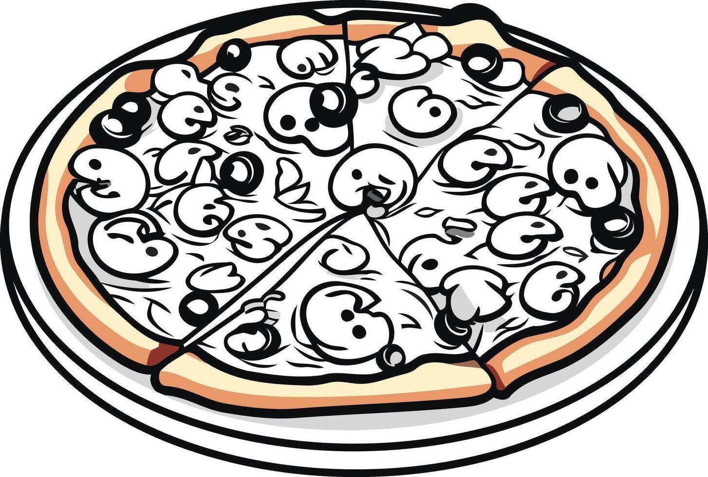 A delicious pizza with three different toppings, perfect for illustrating a menu or advertising italian food vector