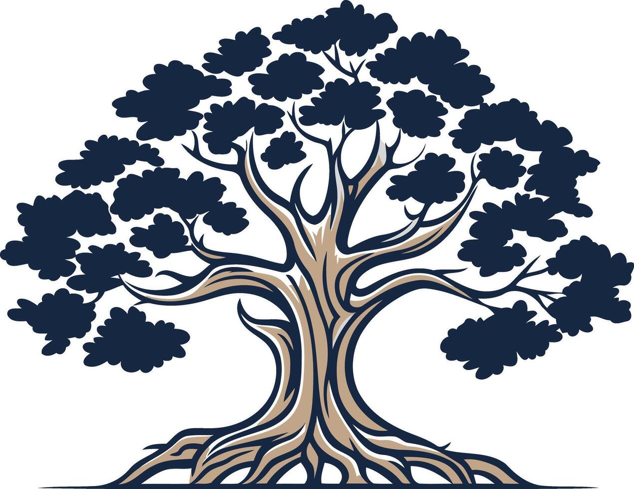 A strong and enduring oak tree with deep roots, symbolizing growth, stability, and wisdom vector