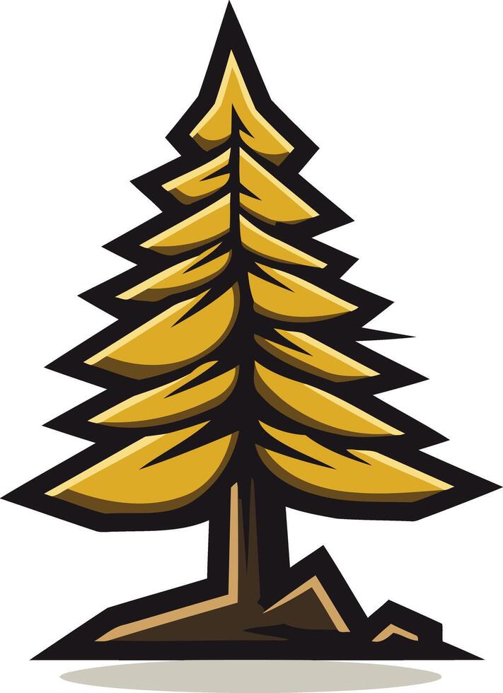 A stylized illustration of a pine tree in a golden yellow color vector