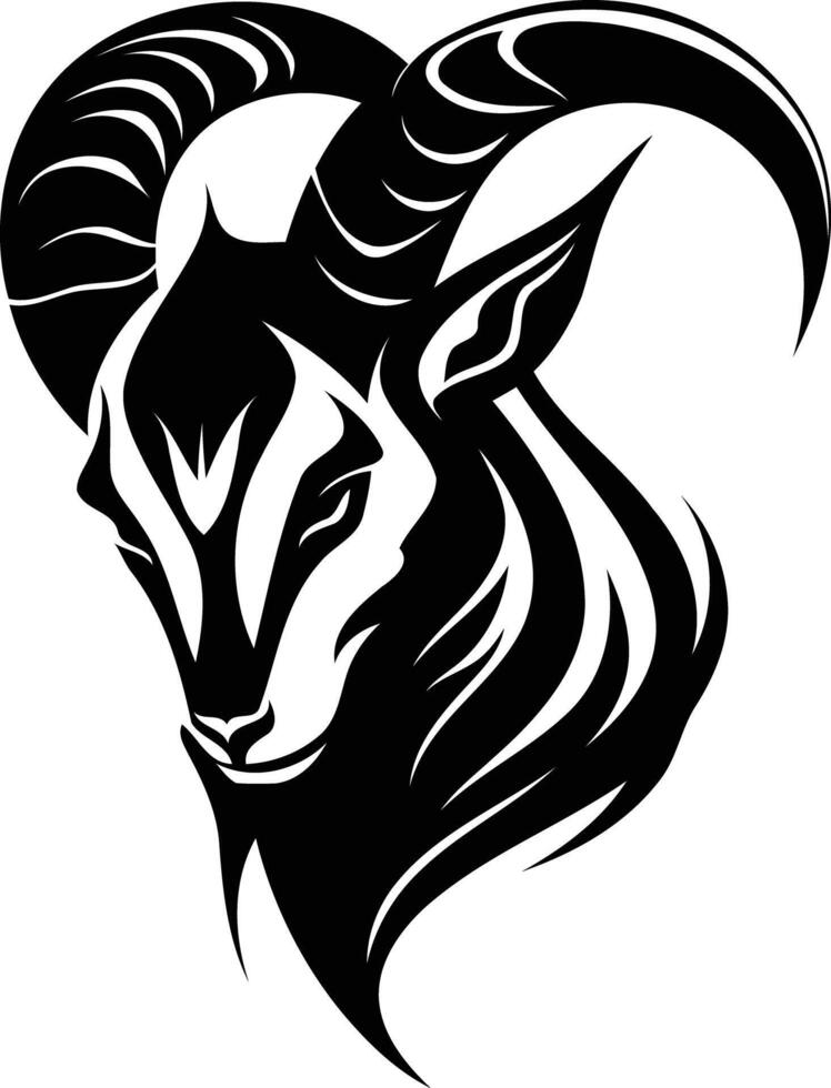 Bold and powerful black and white ram head illustration vector