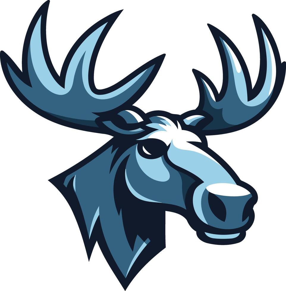 A bold, blue moose head logo with sharp antlers, perfect for sports teams, outdoor brands, or anything needing a strong, confident mascot vector