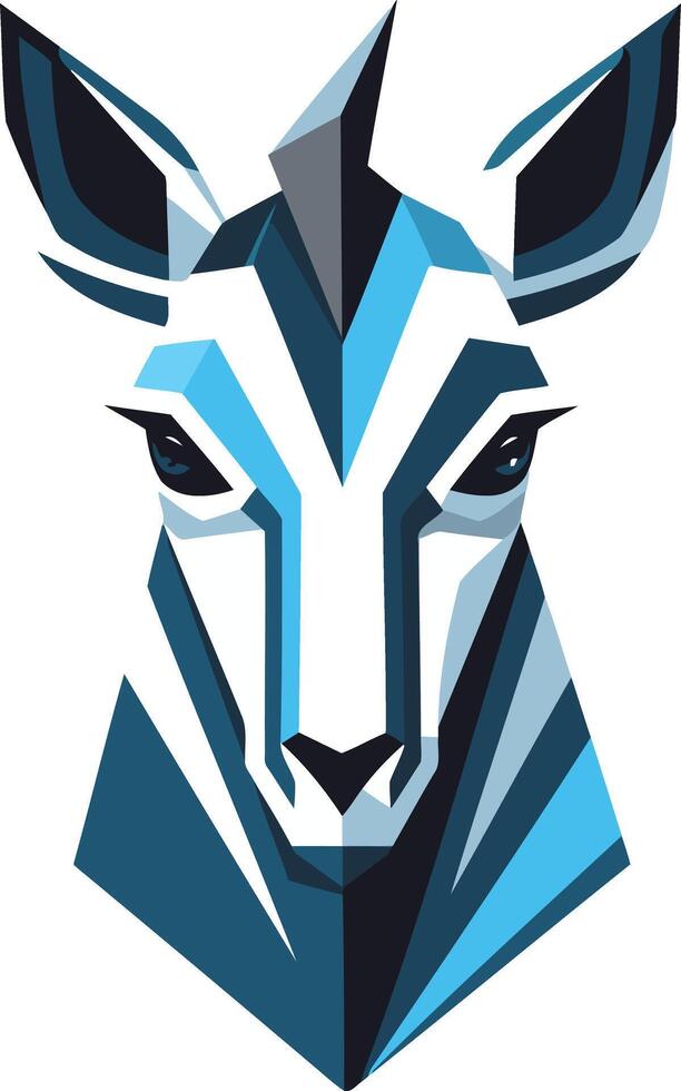 Geometric stylized illustration of a deer head in blue and white tones vector