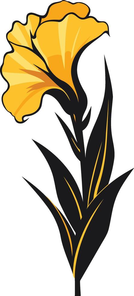 Elegant stylized yellow flower with black leaves, perfect for nature-inspired logos, branding, or decorative designs vector