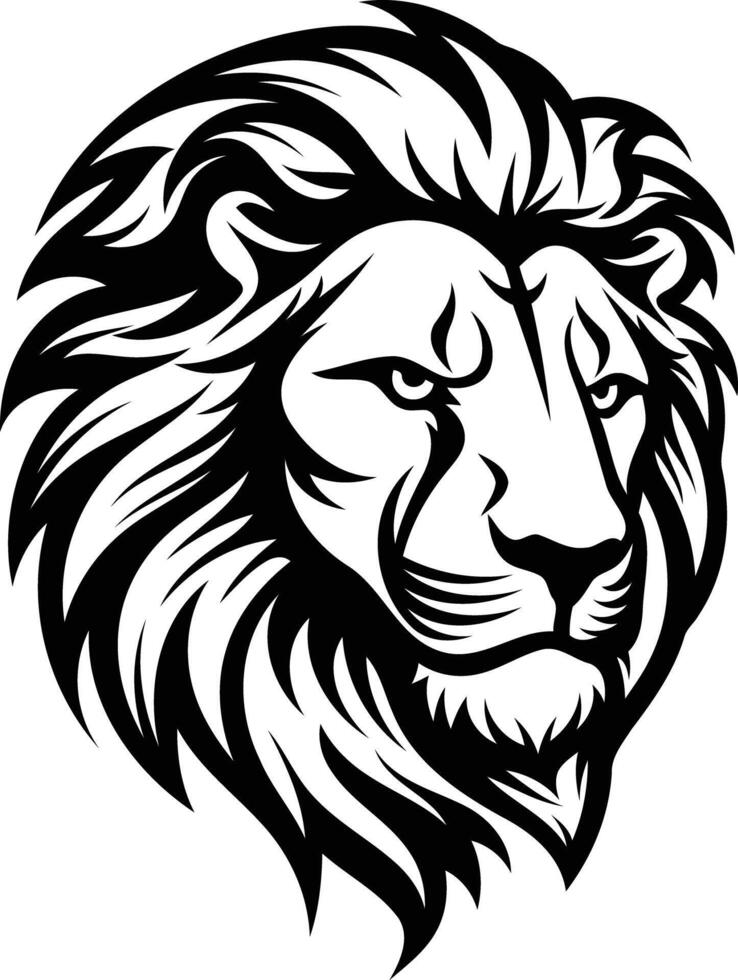 A bold black and white illustration of a lion's head, perfect for adding a powerful touch to your designs vector