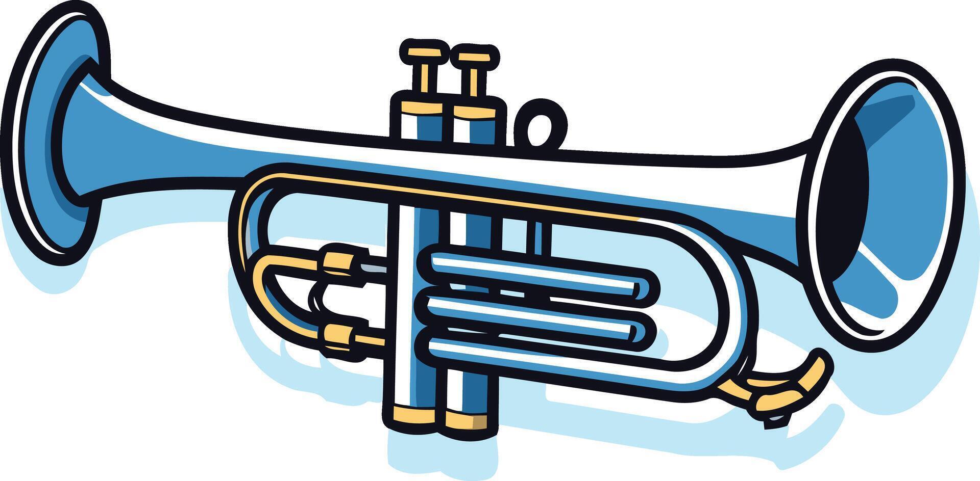 A vibrant cartoon illustration of a blue trumpet, perfect for adding a musical touch to your designs vector