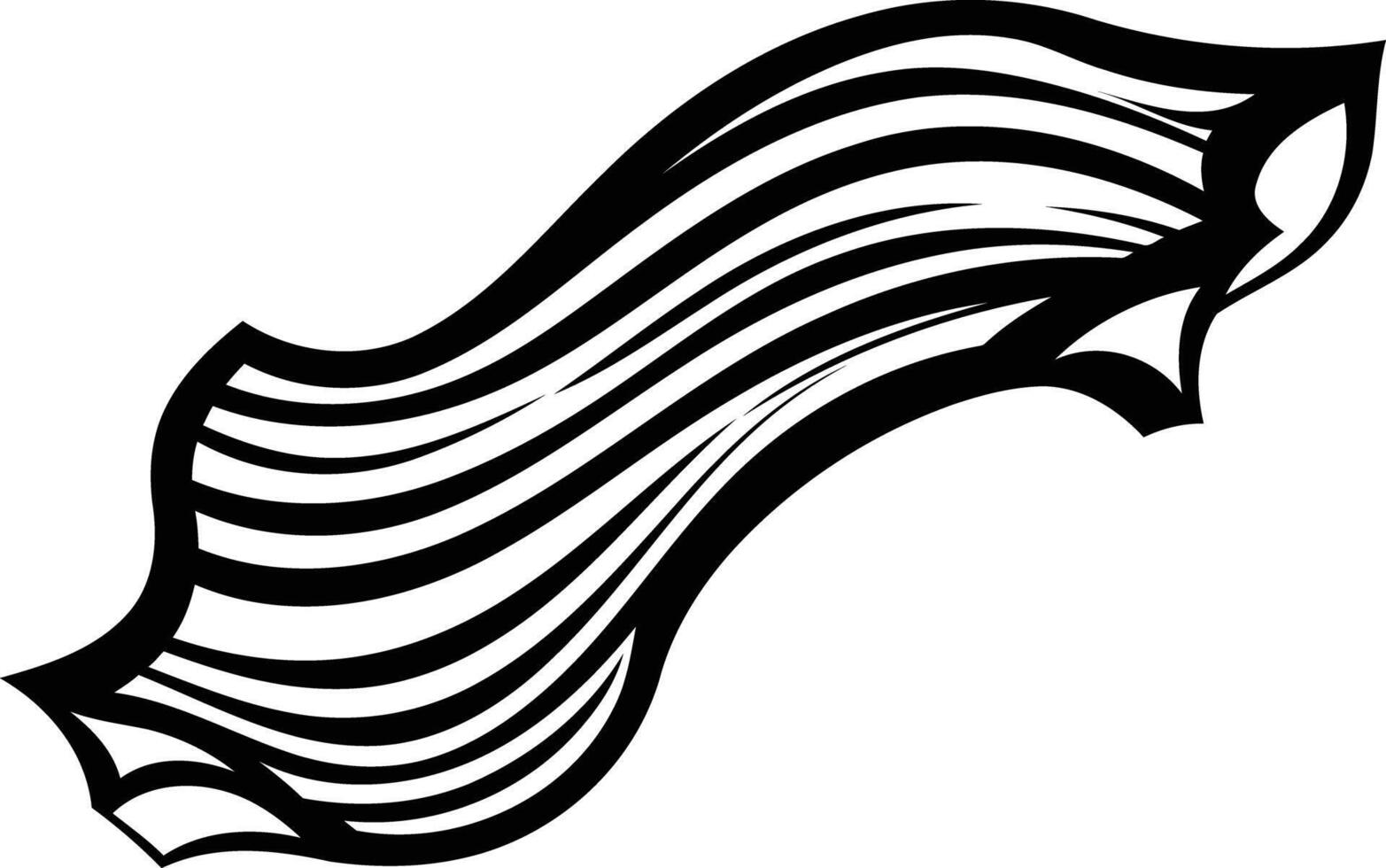 Abstract black and white illustration of a flowing, striped shape vector