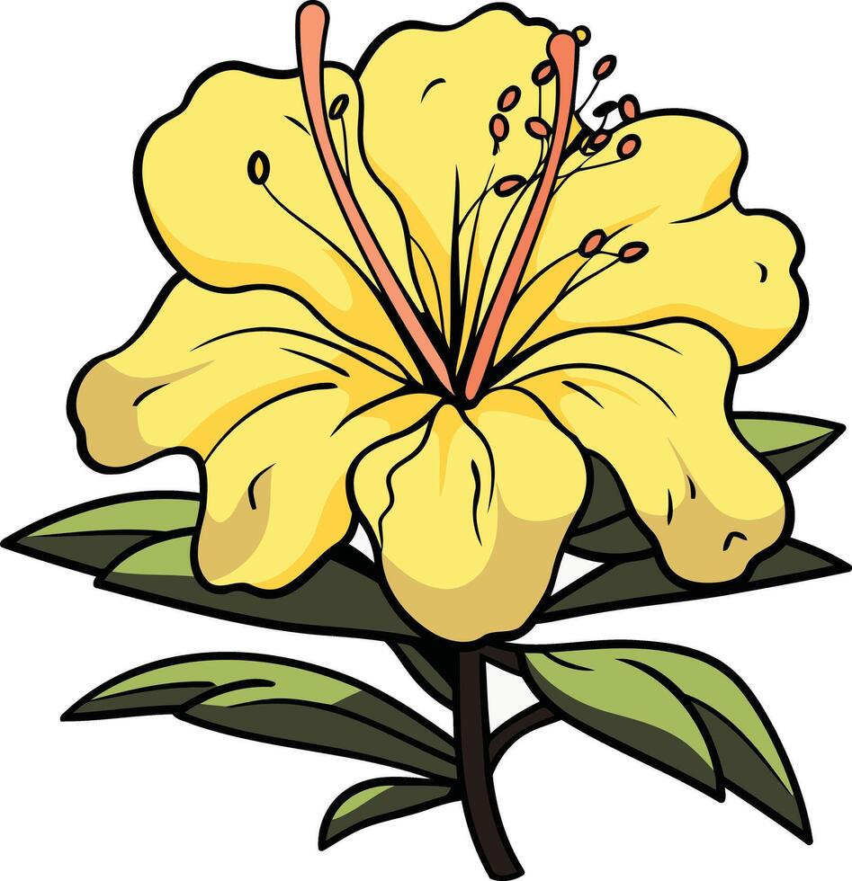 A cheerful cartoon illustration of a single yellow flower with green leaves vector