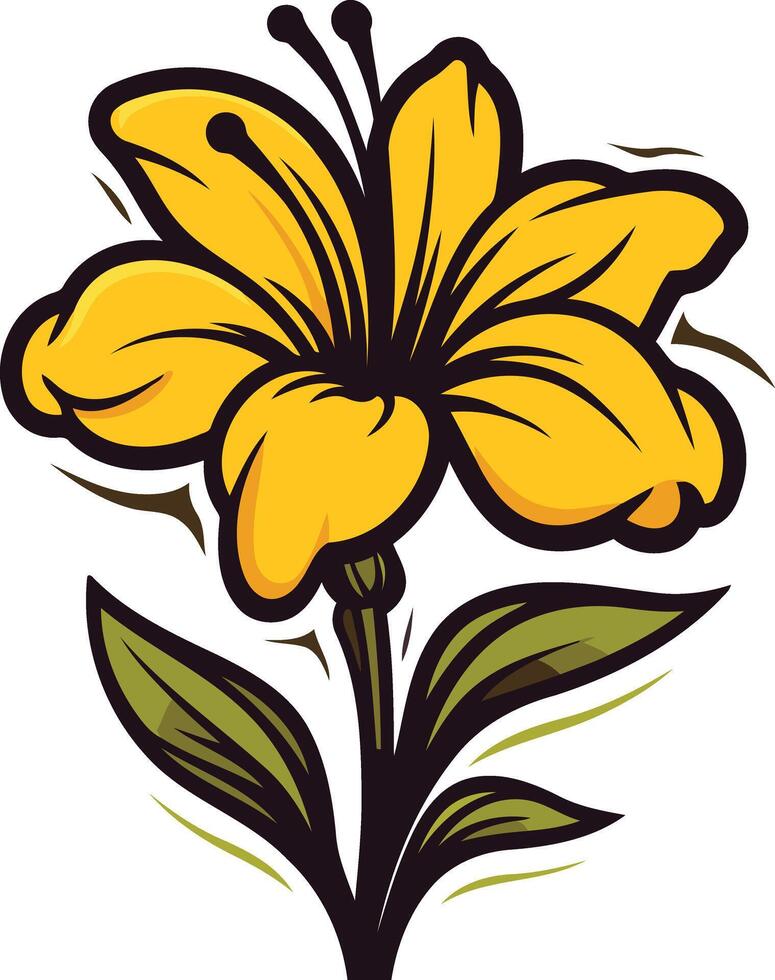 A vibrant yellow lily flower with green leaves, perfect for branding, logo design, and floral-themed projects vector