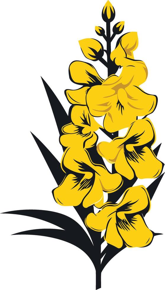 Elegant yellow flower with black leaves, perfect for floral designs, branding, and nature-inspired projects vector