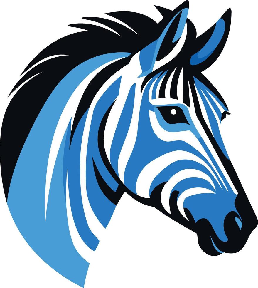 A stylized, blue and black zebra head logo design, perfect for businesses seeking a bold and unique visual identity vector