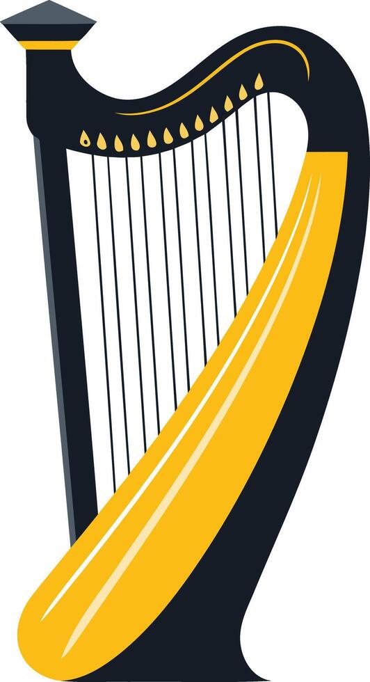 A simple, elegant illustration of a harp in black and gold, perfect for music themed projects vector