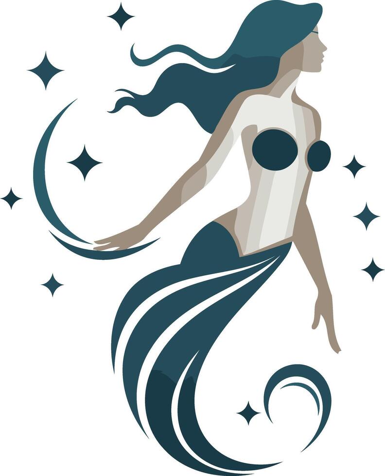 Mystical Mermaid with Flowing Tail and Stars vector