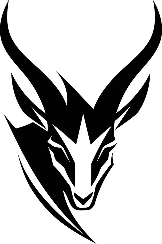A powerful and striking black and white tattoo design of a stylized antelope head vector