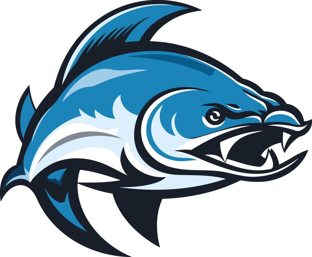 Aggressive blue fish mascot logo design, perfect for sports teams, fishing businesses, or any brand seeking a powerful and energetic image vector