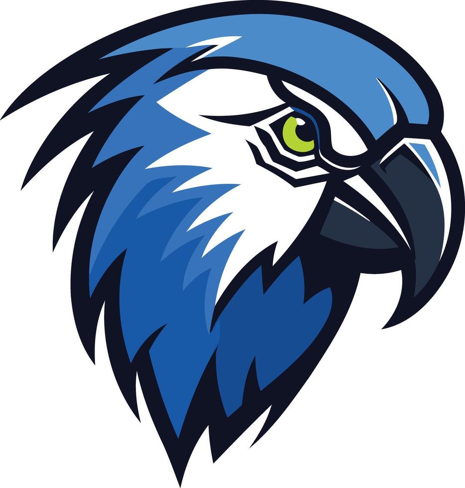 A bold and powerful illustration of a blue and white parrot head, perfect for branding, logos, and mascots vector