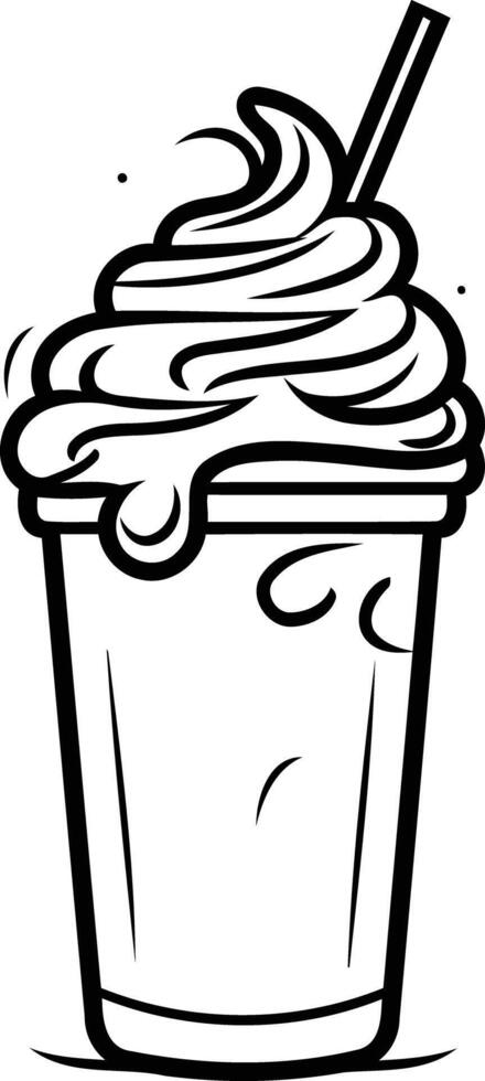 A simple, black and white illustration of a milkshake with whipped cream and a straw vector