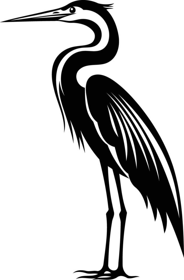 A striking silhouette of a heron, perfect for nature-themed designs, tattoos, or branding vector