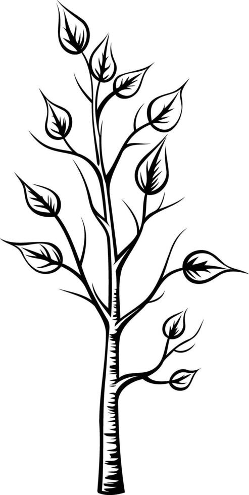 Simple black and white illustration of a stylized tree with leaves, perfect for nature, growth, or environmental themes vector