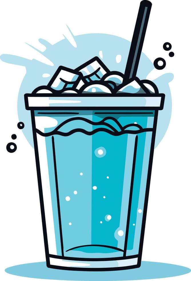 A refreshing cartoon illustration of a cold drink with ice and a straw vector