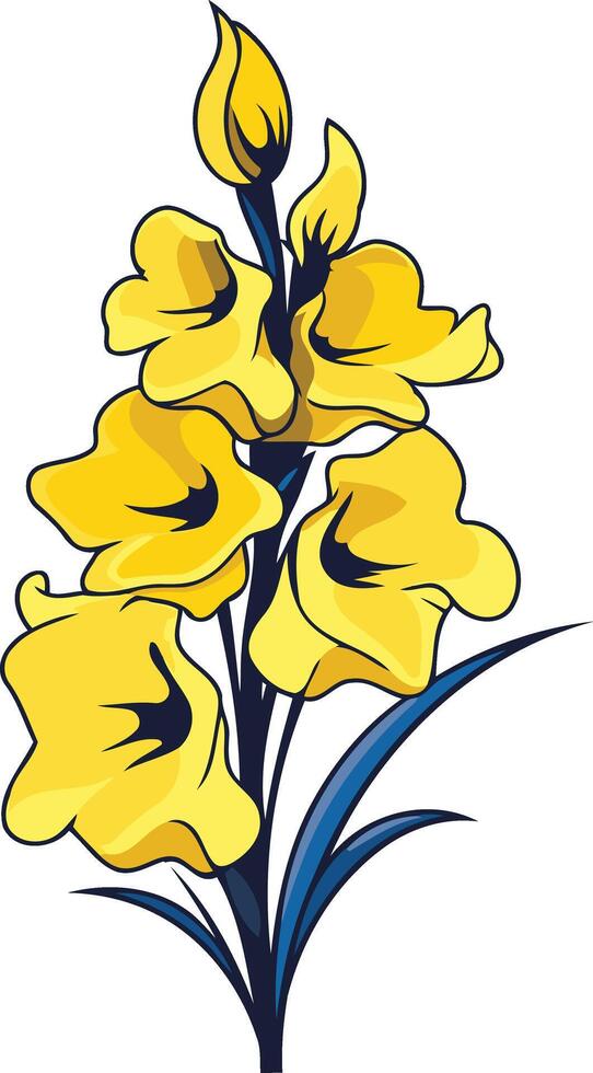 A vibrant yellow flower with blue stems and leaves, symbolizing growth, beauty, and new beginnings vector