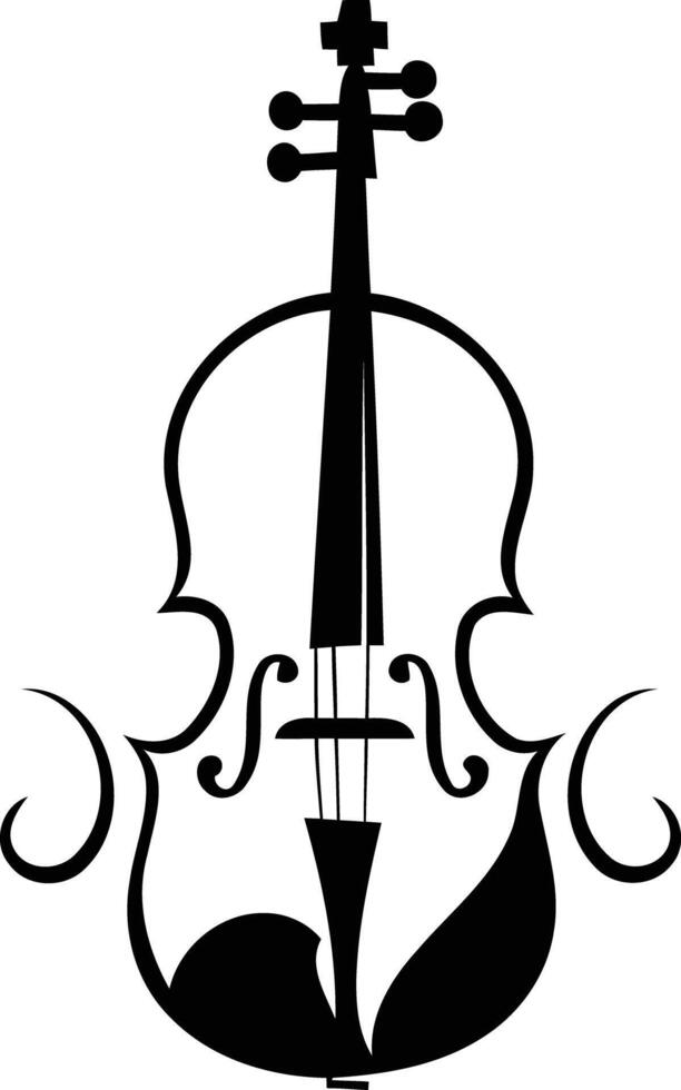A stylish silhouette of a violin with ornate swirls, perfect for music-related designs and branding vector