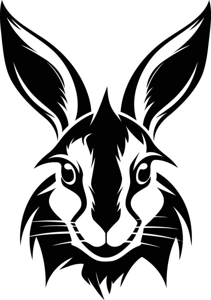 A bold, black and white illustration of a rabbit's head, ideal for tattoos, logos, and design projects vector