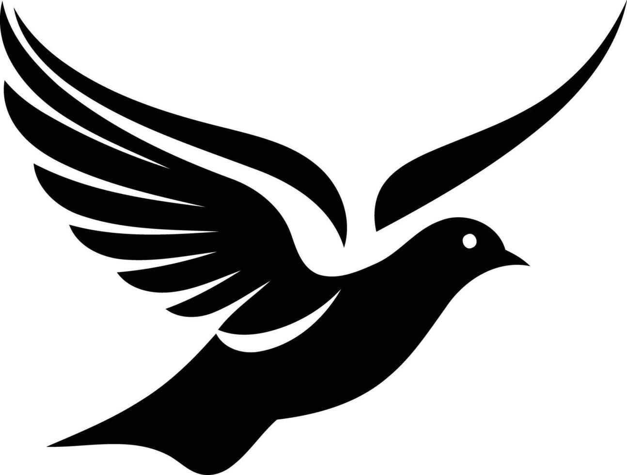 Stylized black silhouette of a flying dove, perfect for logo design or branding vector