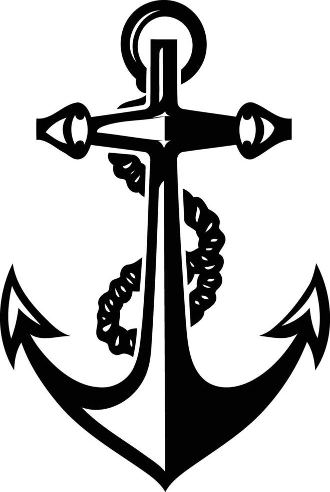 A classic nautical anchor with rope detail, perfect for designs, tattoos, and branding vector