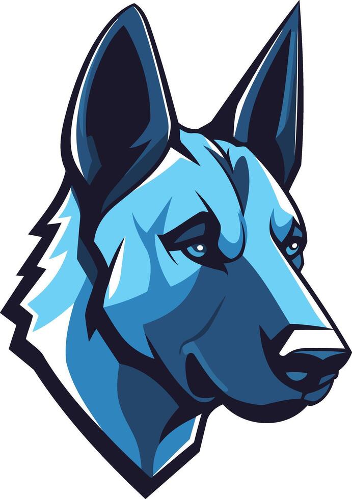 A striking blue and white german shepherd head logo, perfect for security, training, and canine-related businesses vector