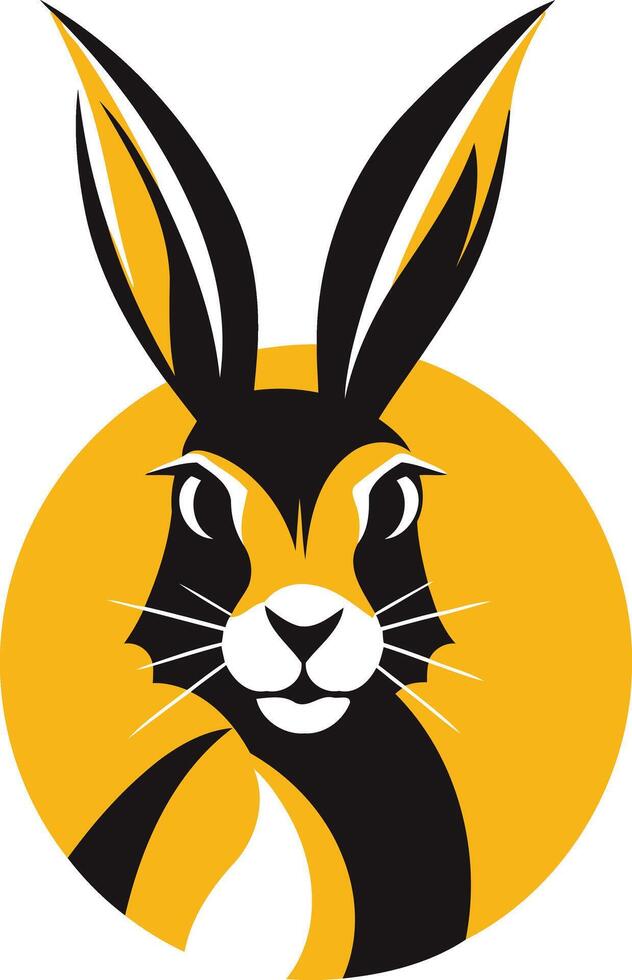 A stylized black rabbit head with long ears against a bright yellow circle, perfect for a logo, mascot, or branding element vector