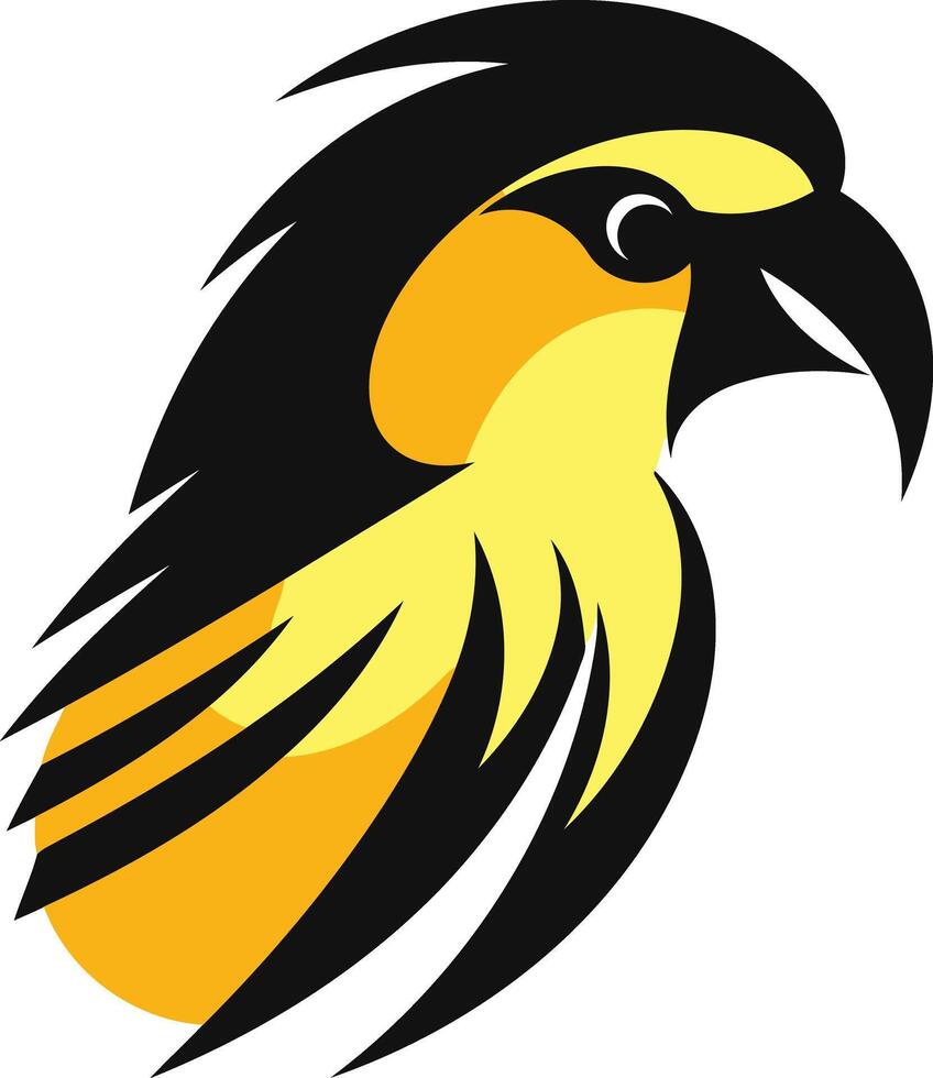 A stylized parrot head logo in black and yellow, perfect for a brand seeking a vibrant and unique identity vector