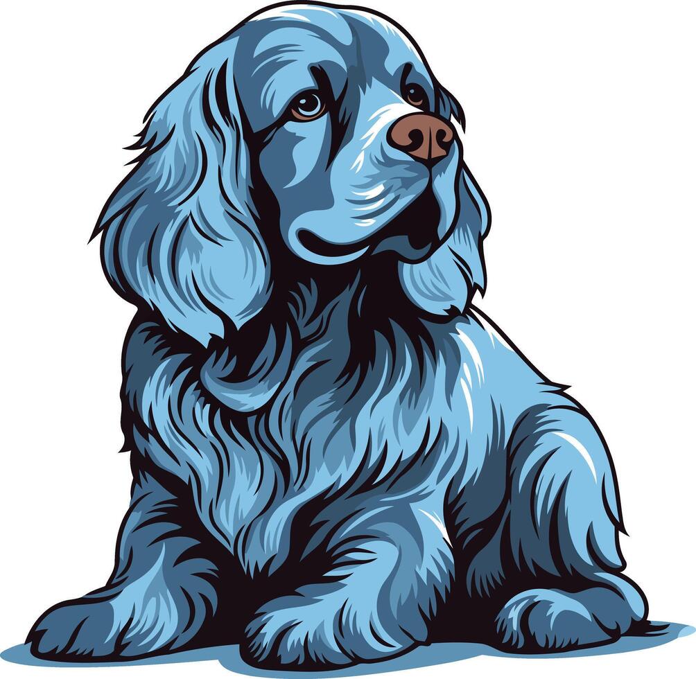 A charming illustration of a blue-toned newfoundland dog puppy, sitting with a curious expression vector